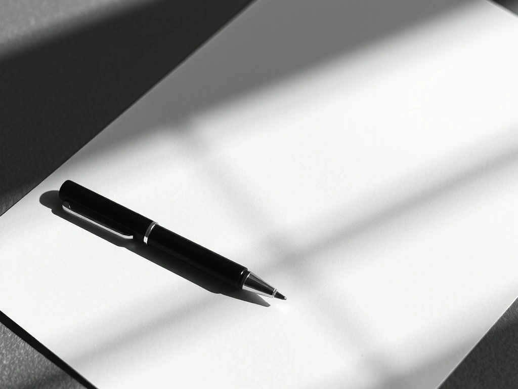 A single, sharp black pen resting on a clean white sheet of paper with a single, deliberate diagonal line drawn.